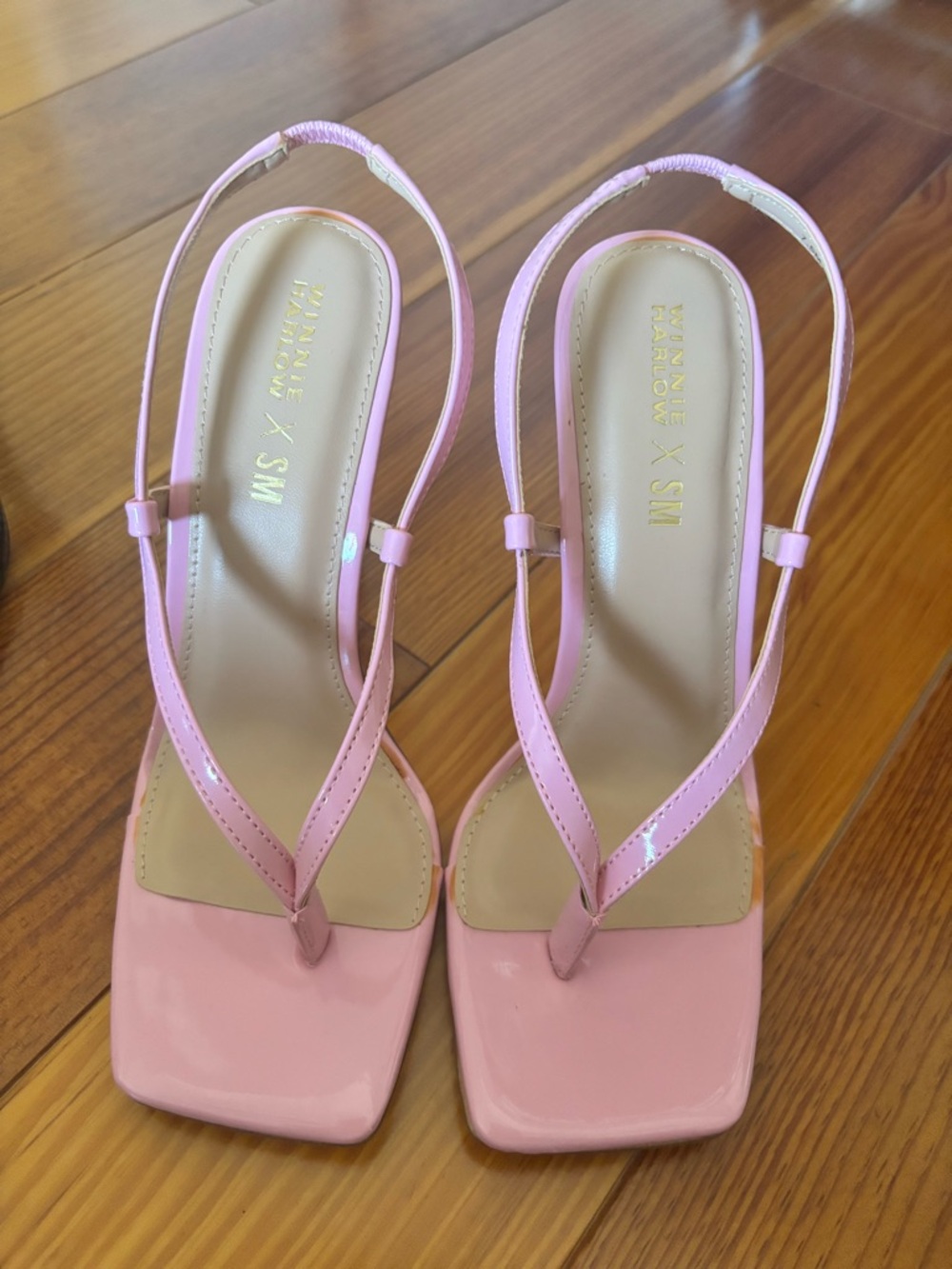 NWOB Steve Madden x Winnie Harlow Pink Patent Slingback Square-Toe Sandals